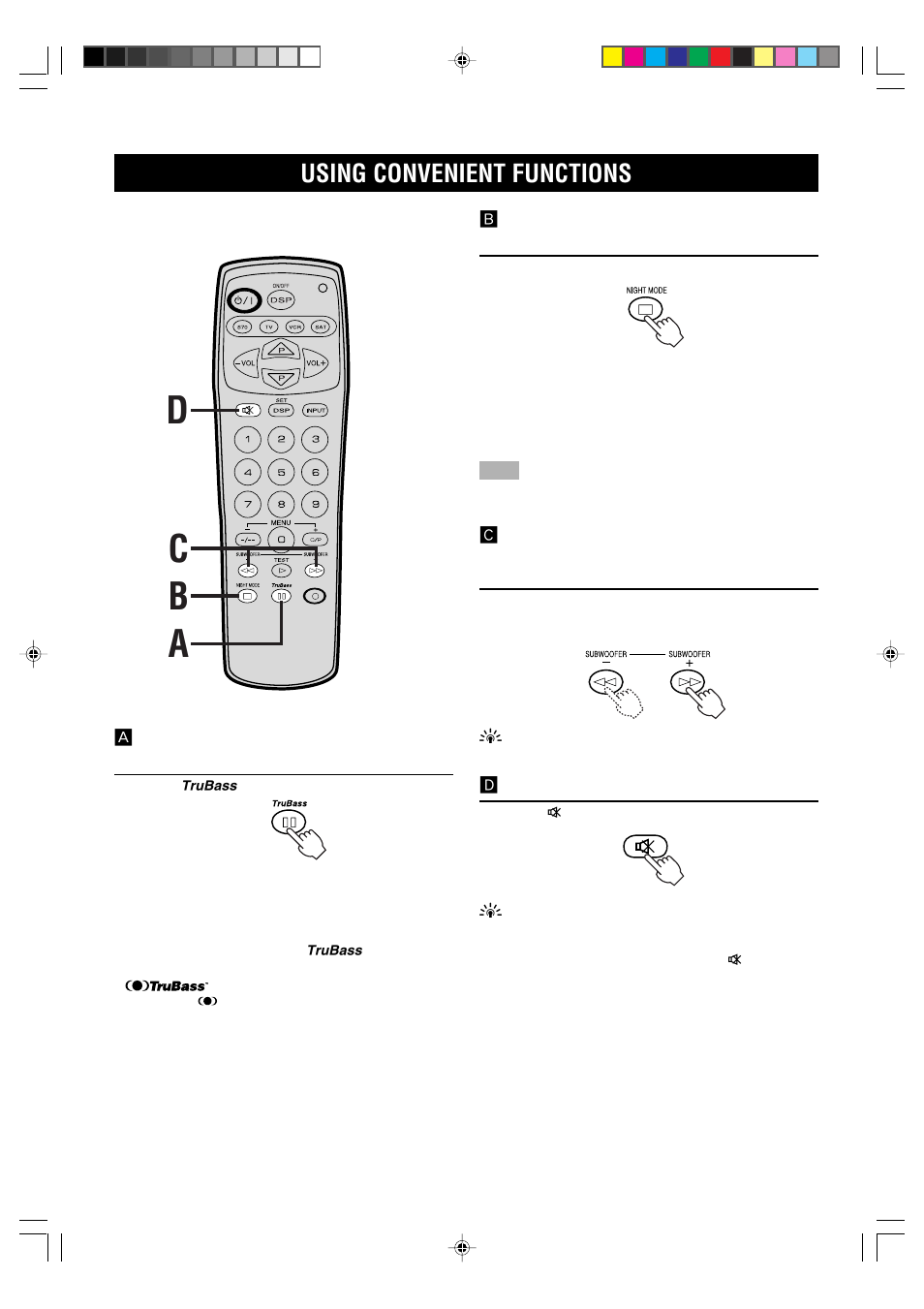 Using convenient functions, Db a c | Yamaha AV-S70 User Manual | Page 20 / 40