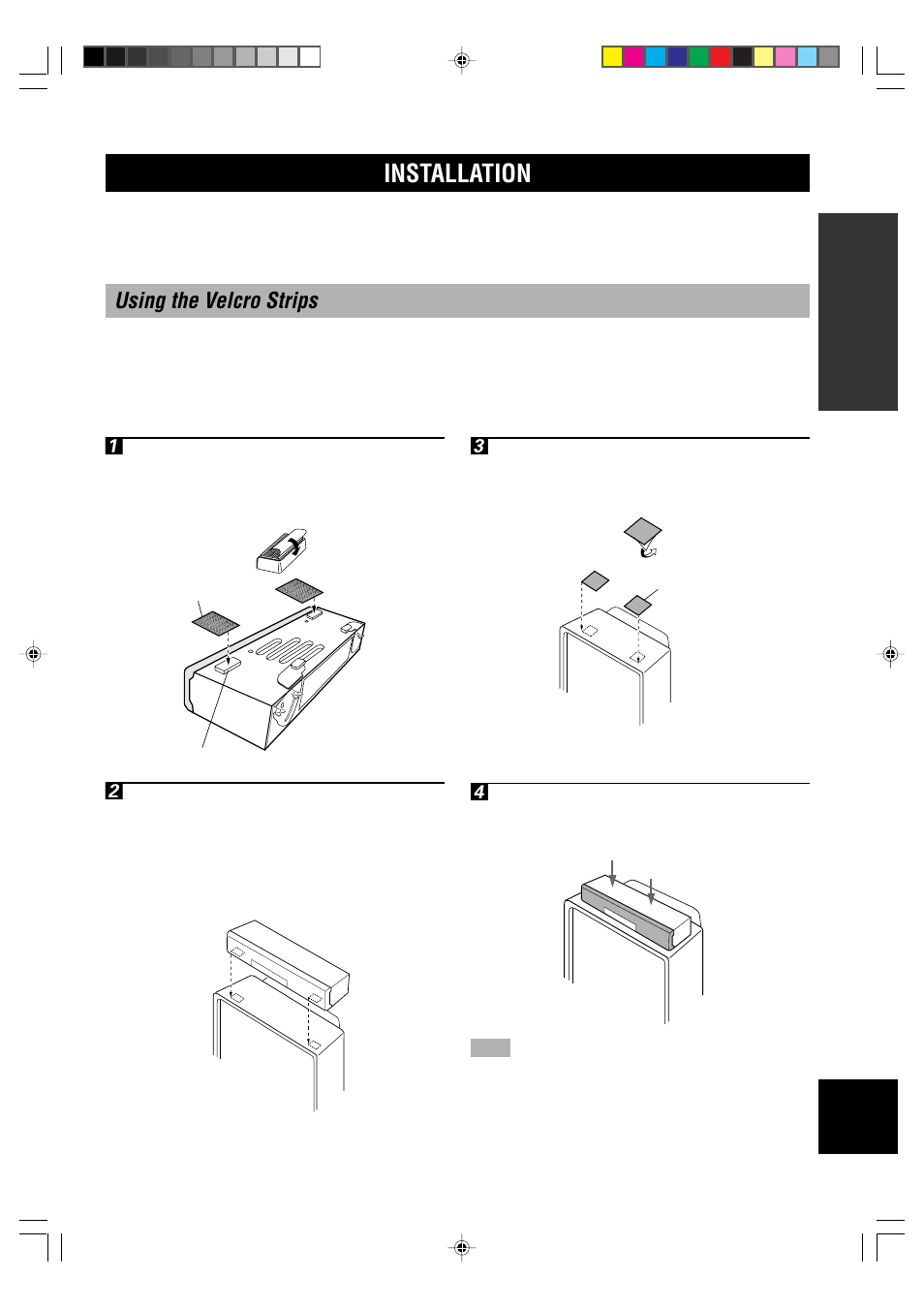 Installation, Using the velcro strips | Yamaha AV-S70 User Manual | Page 9 / 40