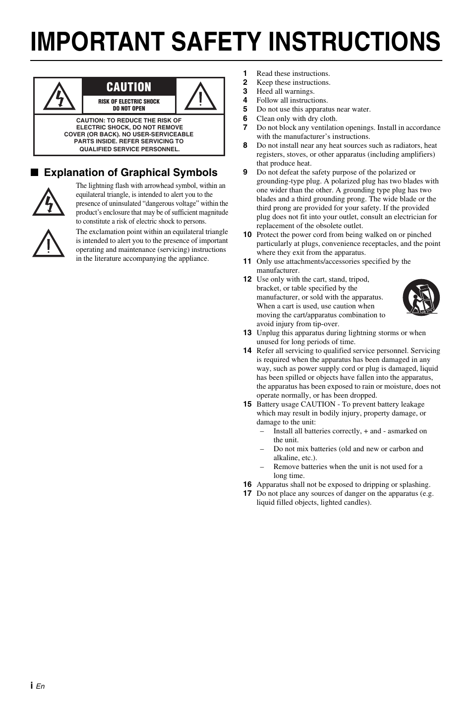 Important safety instructions, Caution, Explanation of graphical symbols | Yamaha DVD-S663 User Manual | Page 2 / 53