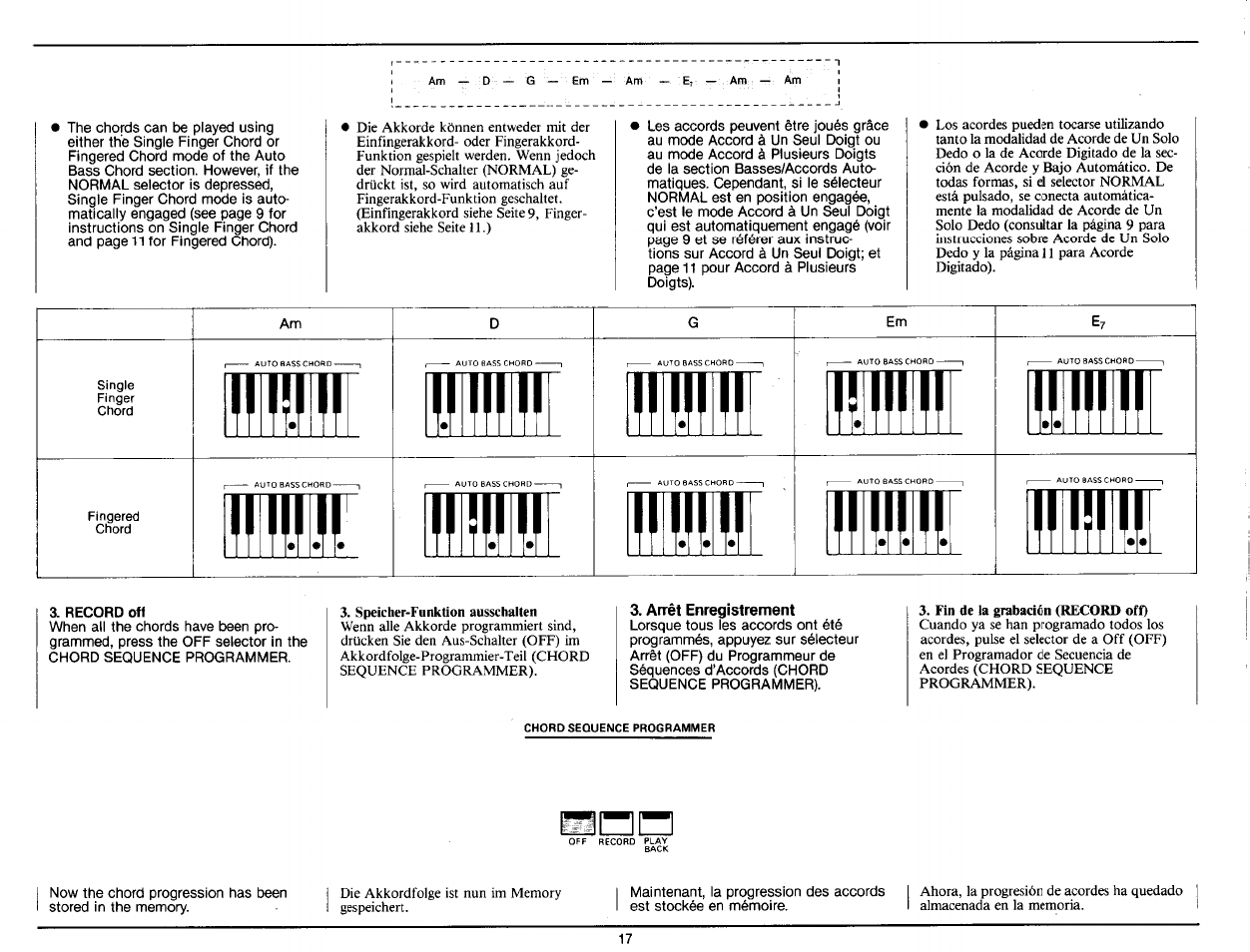 Single finger chord, Fingered chord | Yamaha Portatone PS-25 User Manual | Page 19 / 28