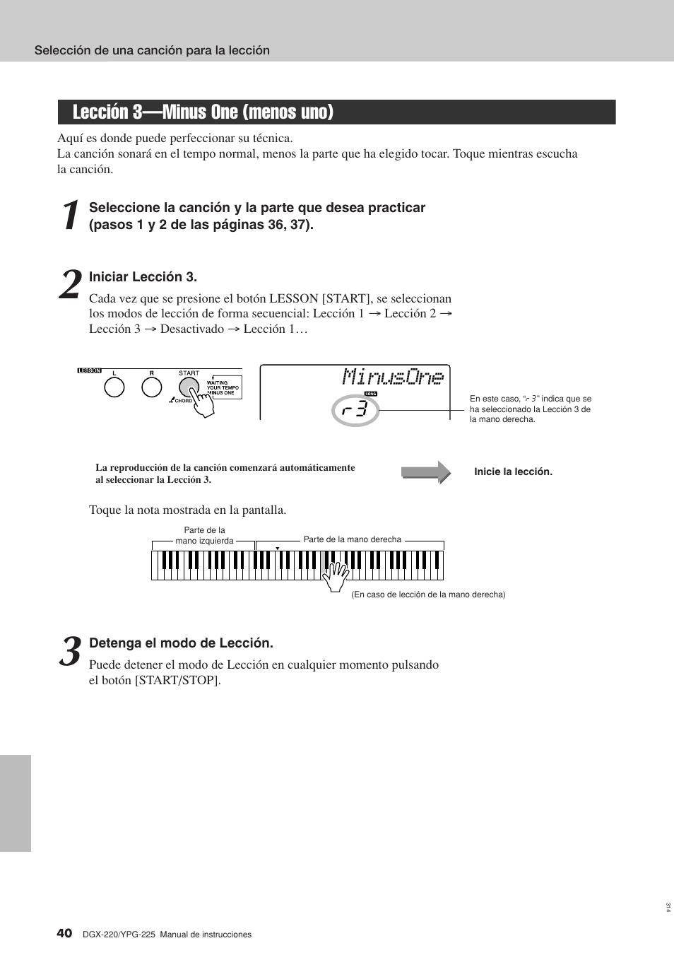 Lección 3-minus one (menos uno), Lección 3—minus one (menos uno), Minusone | Lección 3—minus one (menos uno) r3 | Yamaha DGX-220 User Manual | Page 40 / 124