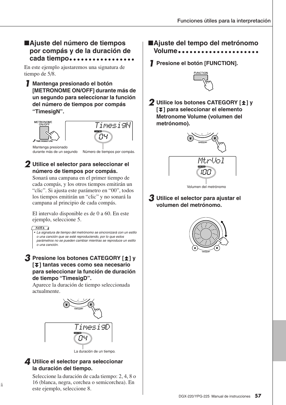 Timesign, Timesigd, Mtrvol | Yamaha DGX-220 User Manual | Page 57 / 124