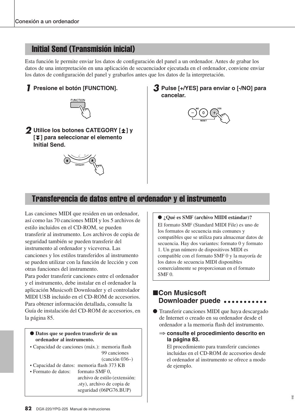 Initial send (transmisión inicial) | Yamaha DGX-220 User Manual | Page 82 / 124