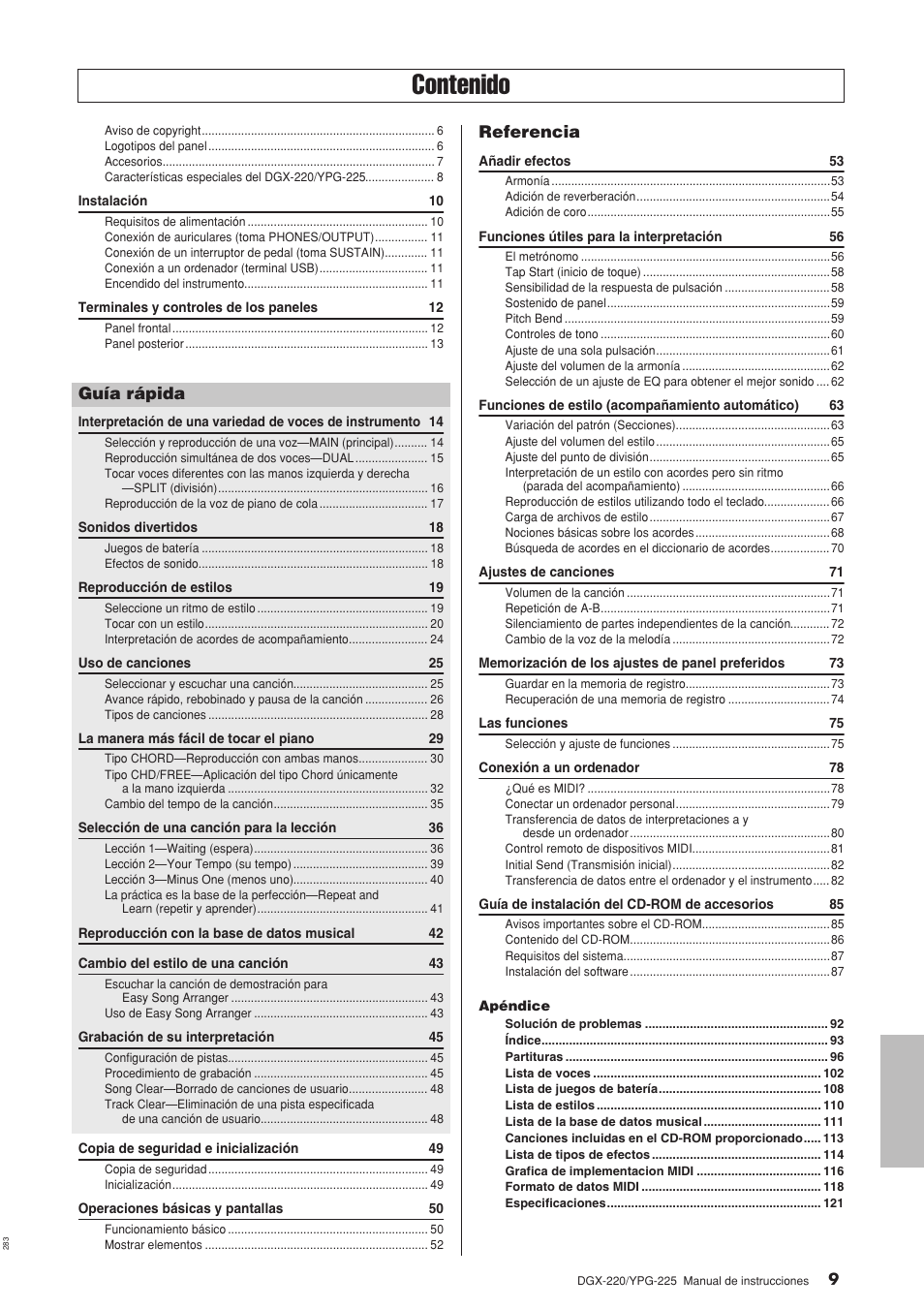 Yamaha DGX-220 User Manual | Page 9 / 124