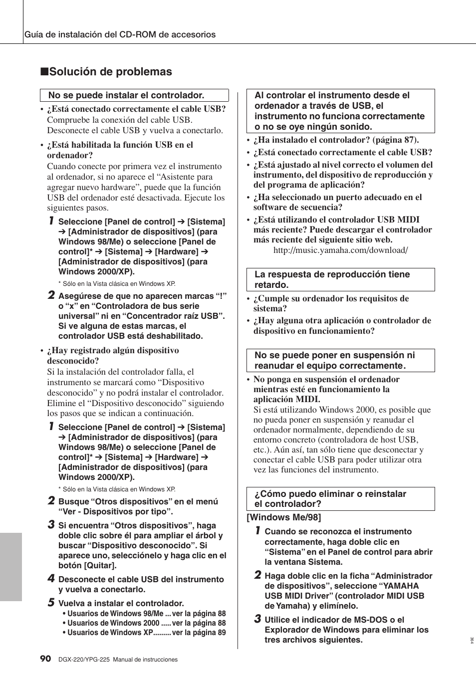 Solución de problemas | Yamaha DGX-220 User Manual | Page 90 / 124