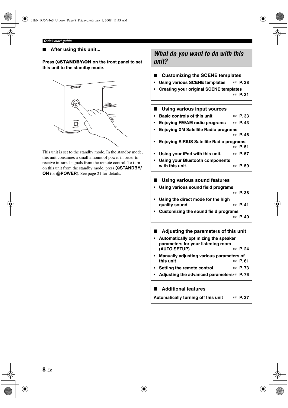 What do you want to do with this unit | Yamaha RX-V463 User Manual | Page 12 / 106