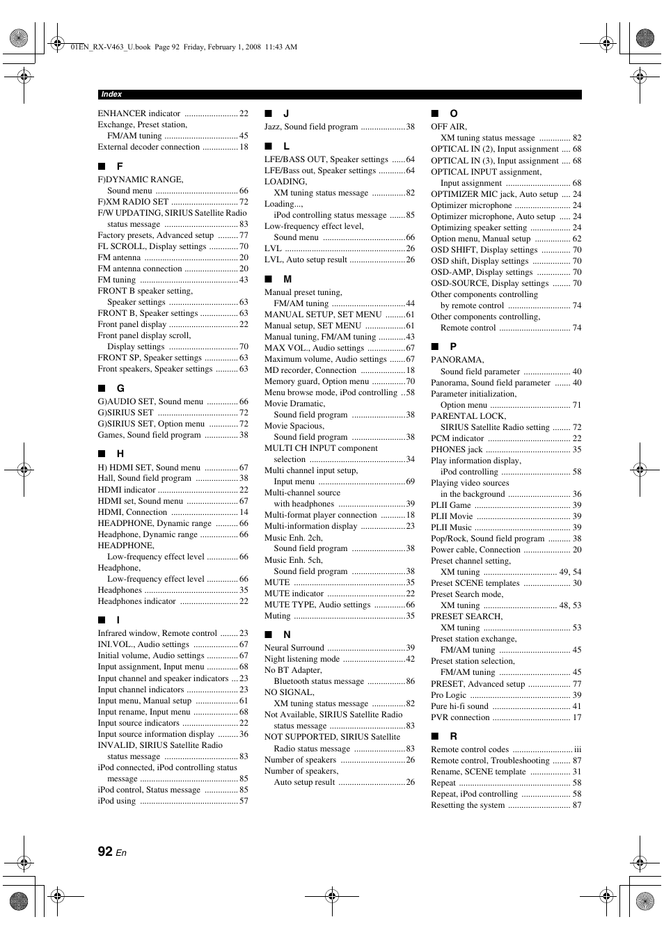 Yamaha RX-V463 User Manual | Page 96 / 106