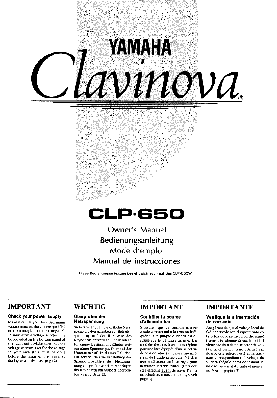 Yamaha Clavinova CLP-650 User Manual | 19 pages