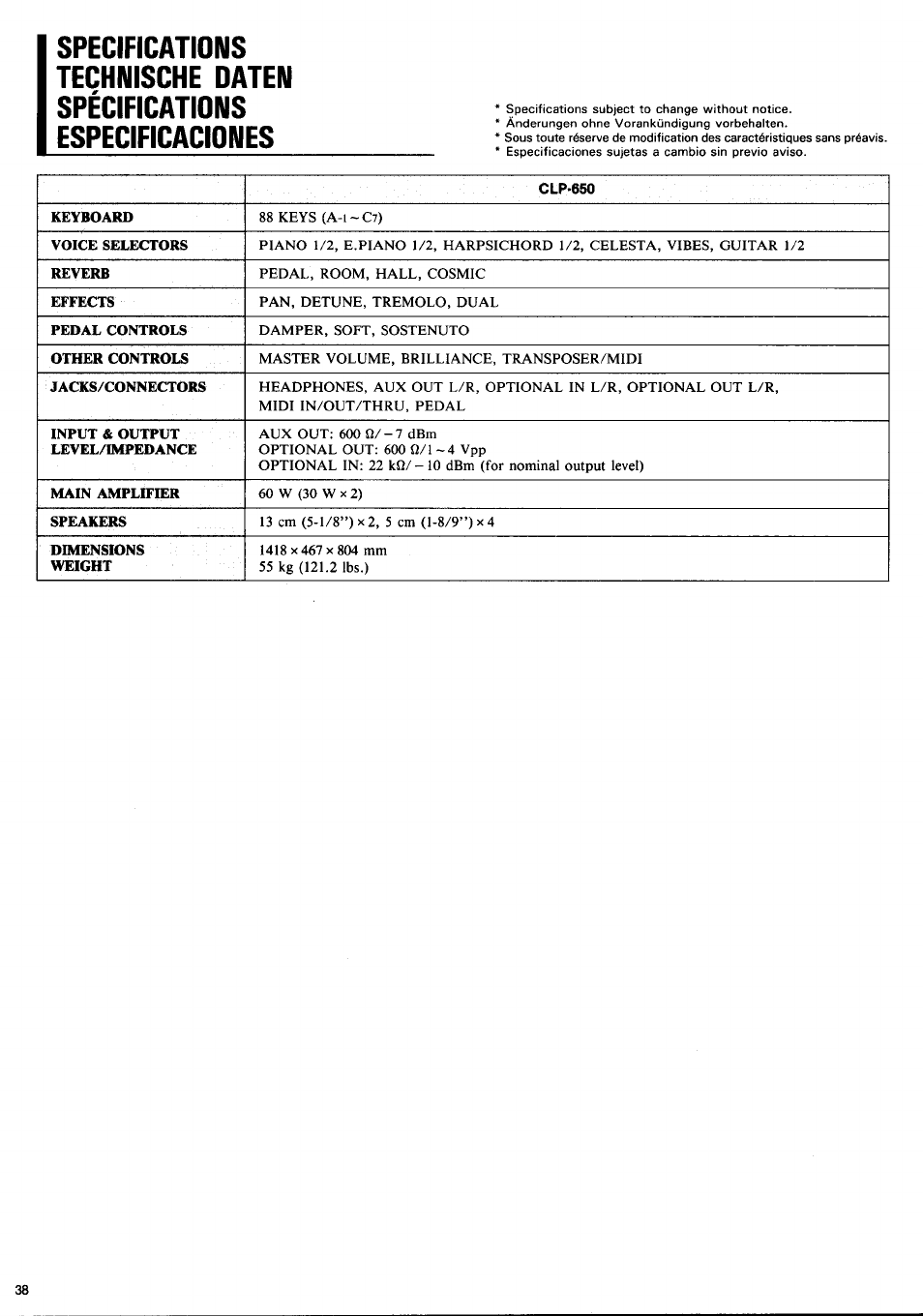 Vorbehalten | Yamaha Clavinova CLP-650 User Manual | Page 16 / 19