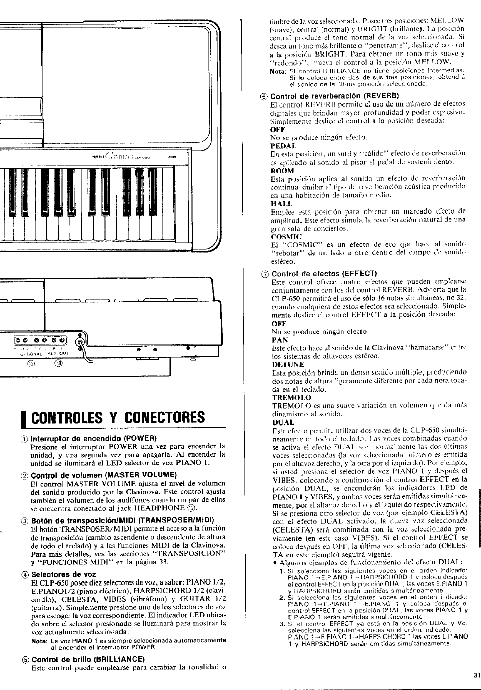 I controles y conectores | Yamaha Clavinova CLP-650 User Manual | Page 9 / 19