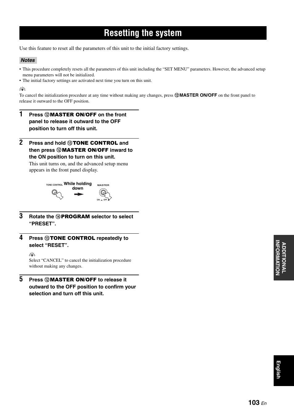 Resetting the system | Yamaha RX-V661 User Manual | Page 107 / 130