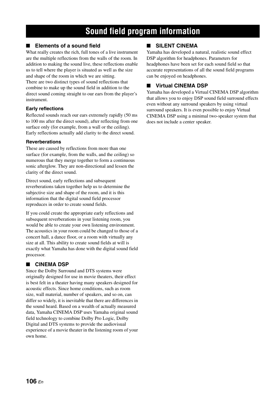 Sound field program information | Yamaha RX-V661 User Manual | Page 110 / 130