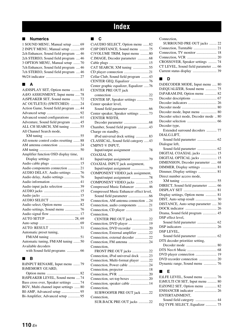 Index | Yamaha RX-V661 User Manual | Page 116 / 130