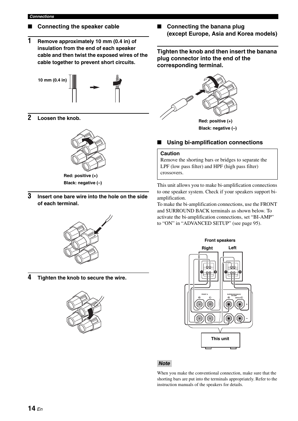 Connecting the speaker cable | Yamaha RX-V661 User Manual | Page 18 / 130