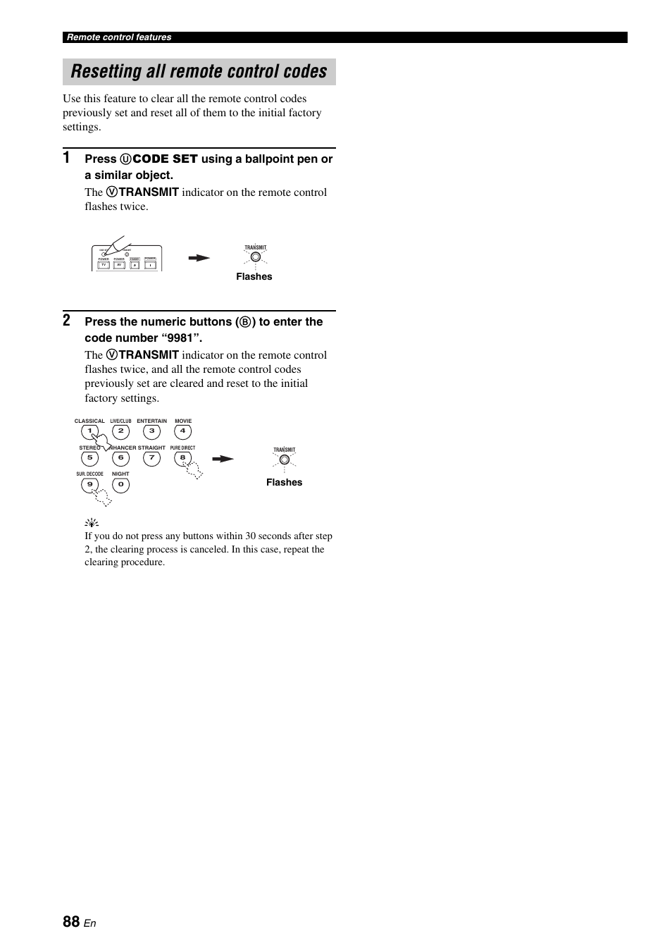 Resetting all remote control codes | Yamaha RX-V661 User Manual | Page 92 / 130