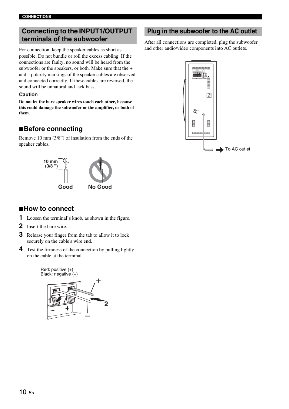 Plug in the subwoofer to the ac outlet, Before connecting, How to connect 1 | Yamaha NS-SW310 User Manual | Page 14 / 22