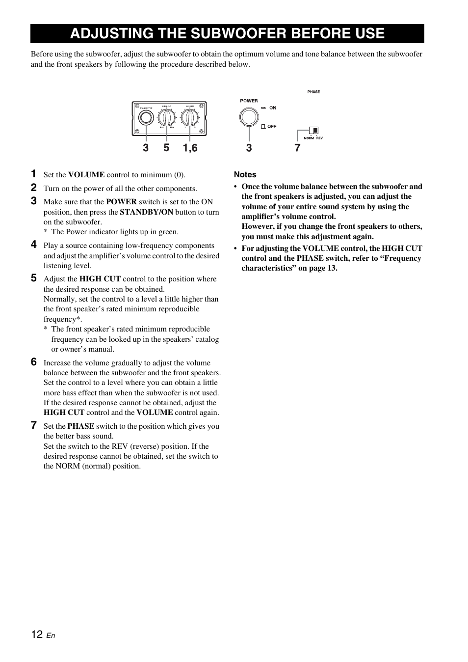 Adjusting the subwoofer before use | Yamaha NS-SW310 User Manual | Page 16 / 22