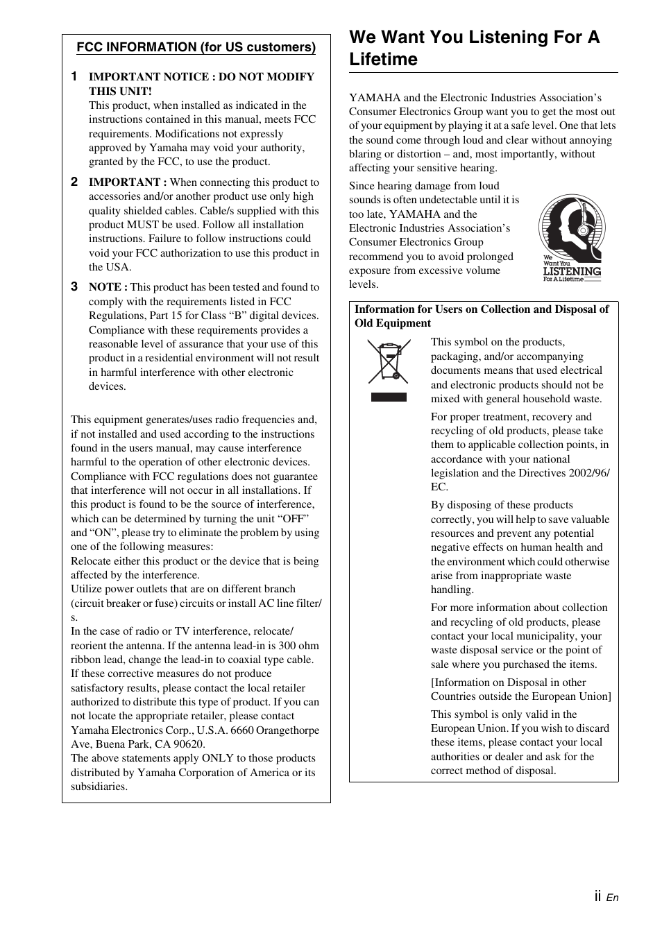 We want you listening for a lifetime | Yamaha NS-SW310 User Manual | Page 3 / 22