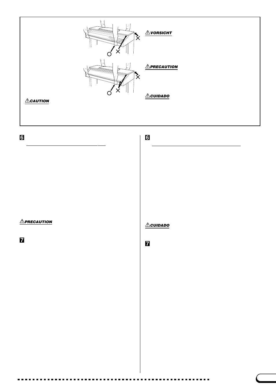 Sélecteur de tension, N’oubliez pas de régler la hauteur du pédalier, Selector de tensión | Asegúrese de ajustar el ajustador | Yamaha CVP-107  EU User Manual | Page 45 / 68
