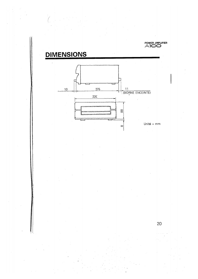 Dimensions | Yamaha A100 User Manual | Page 21 / 32