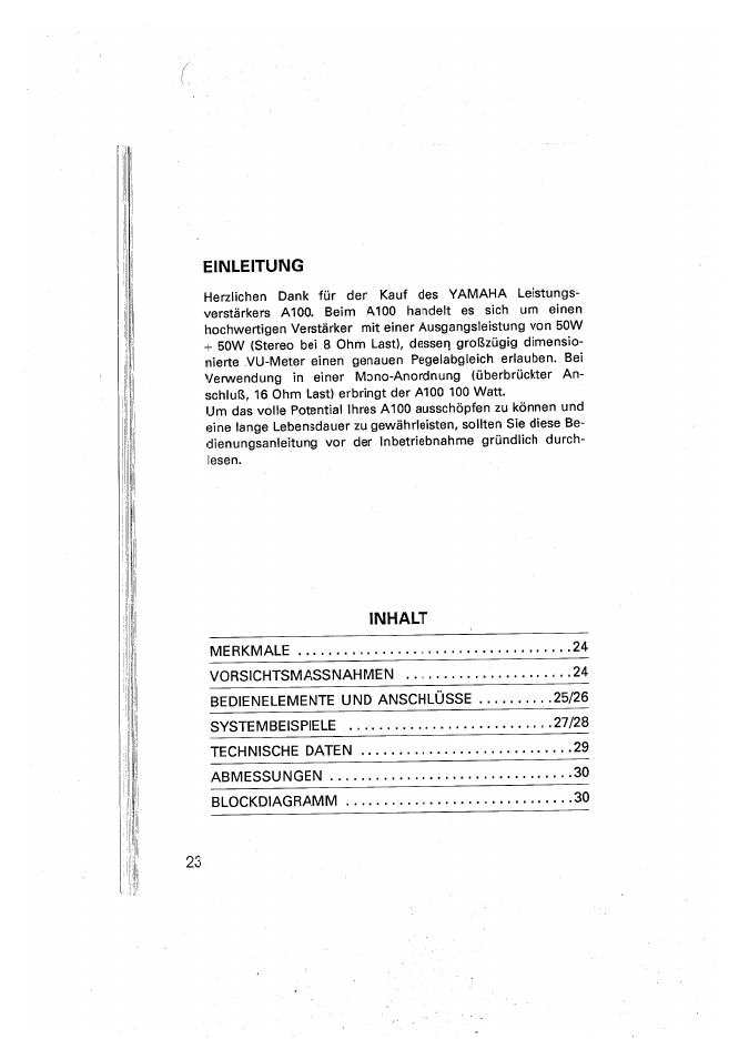 Einleitung, Inhalt | Yamaha A100 User Manual | Page 24 / 32