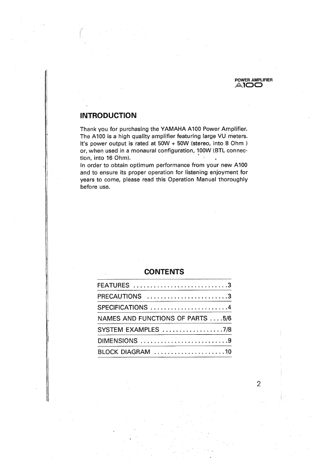 Yamaha A100 User Manual | Page 3 / 32