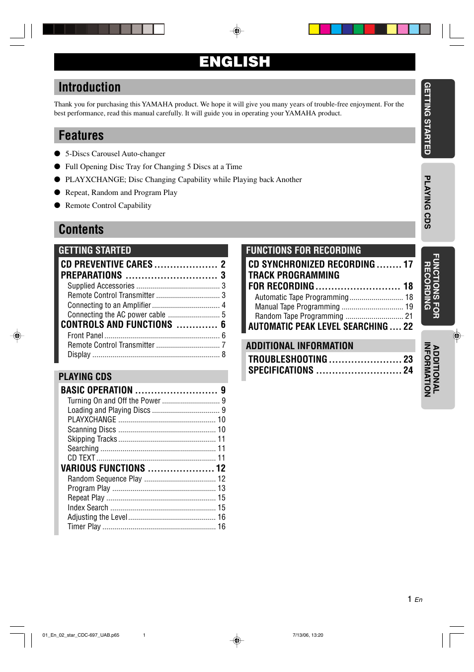 Yamaha CDC-697 User Manual | Page 5 / 32