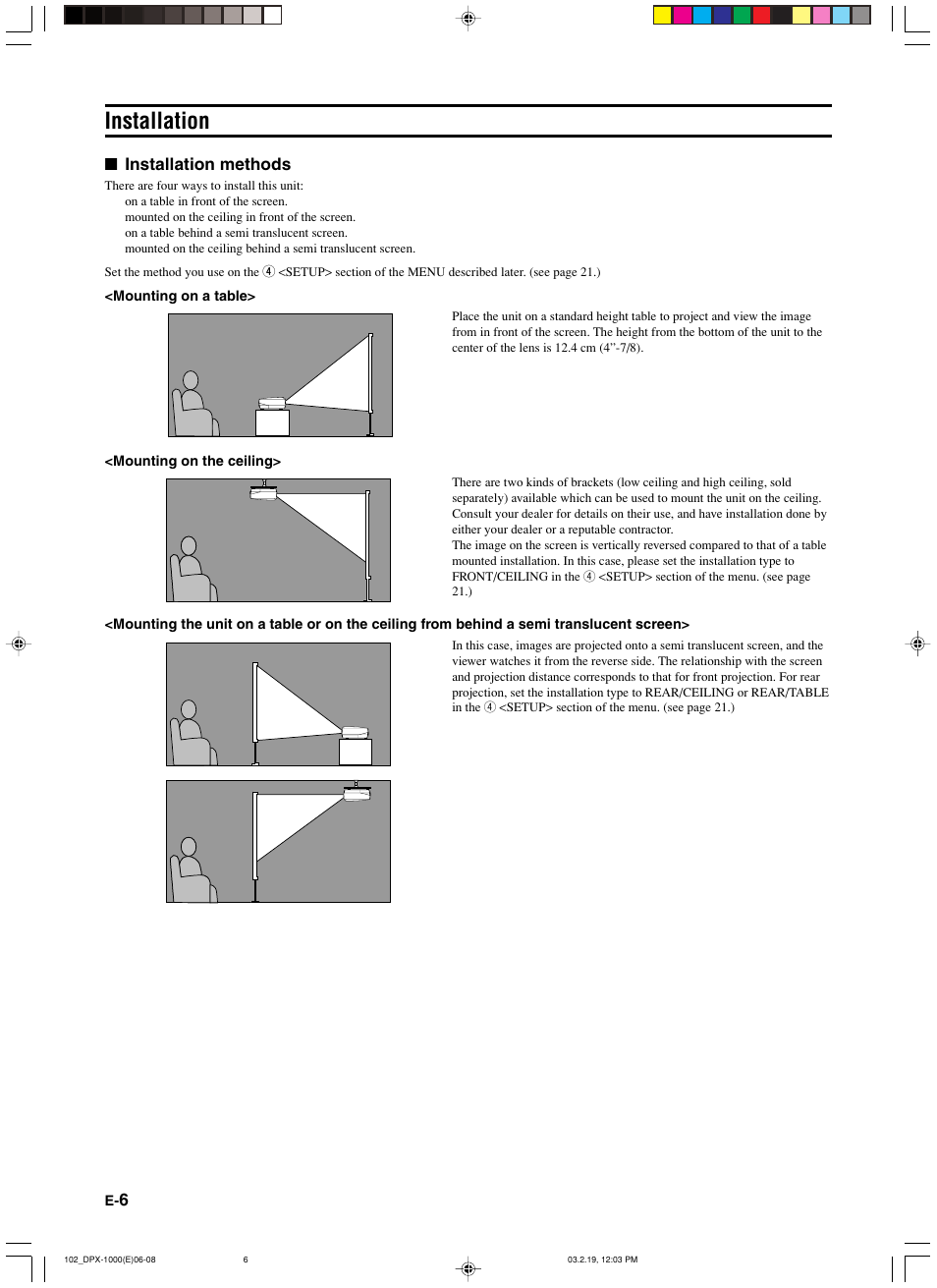 Installation, Installation methods | Yamaha DPX-1000 User Manual | Page 11 / 45