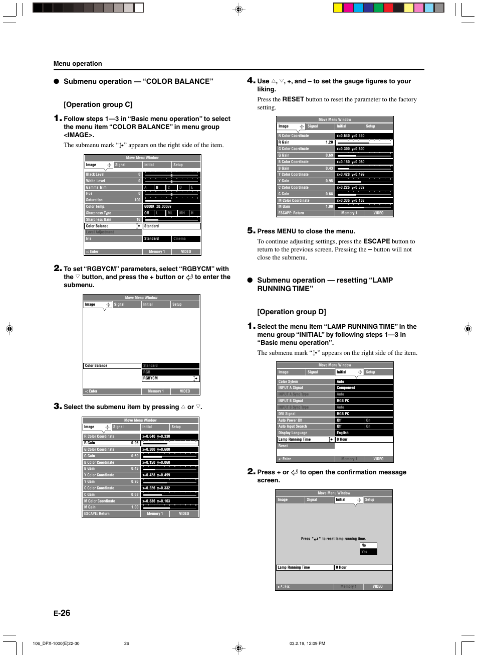 Select the submenu item by pressing h or g, Menu operation, Press + or to open the confirmation message screen | Yamaha DPX-1000 User Manual | Page 31 / 45