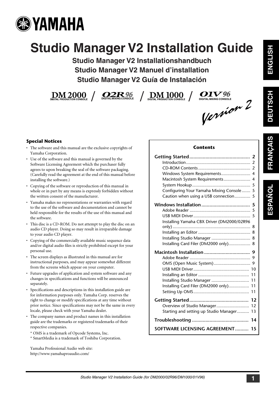 Yamaha 01V User Manual | 15 pages