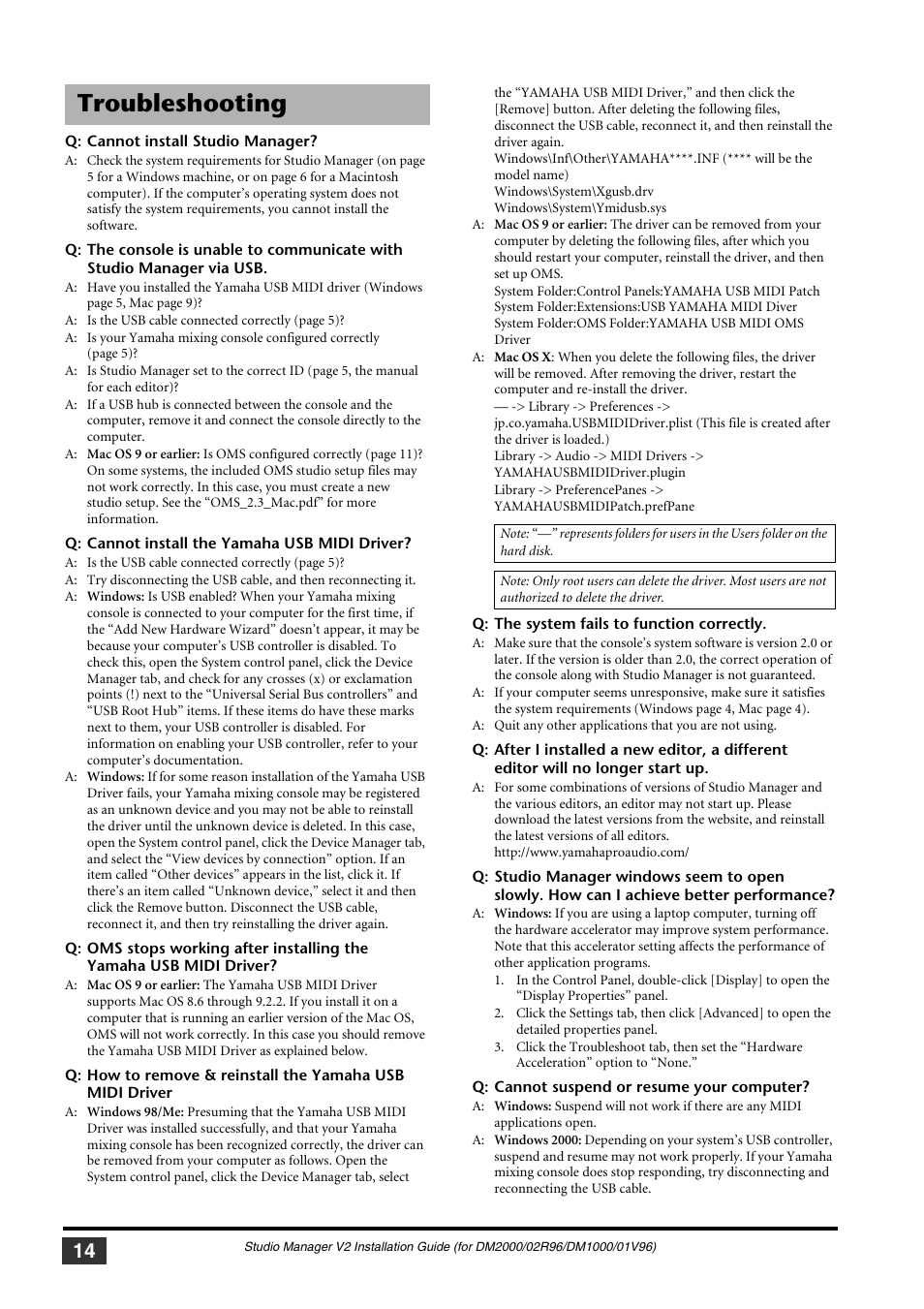 Troubleshooting | Yamaha 01V User Manual | Page 14 / 15