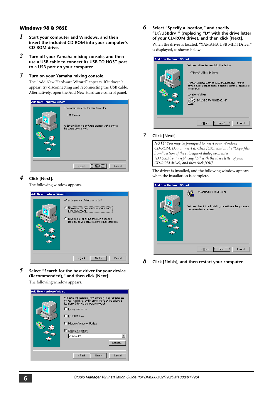 Windows 98 & 98se | Yamaha 01V User Manual | Page 6 / 15