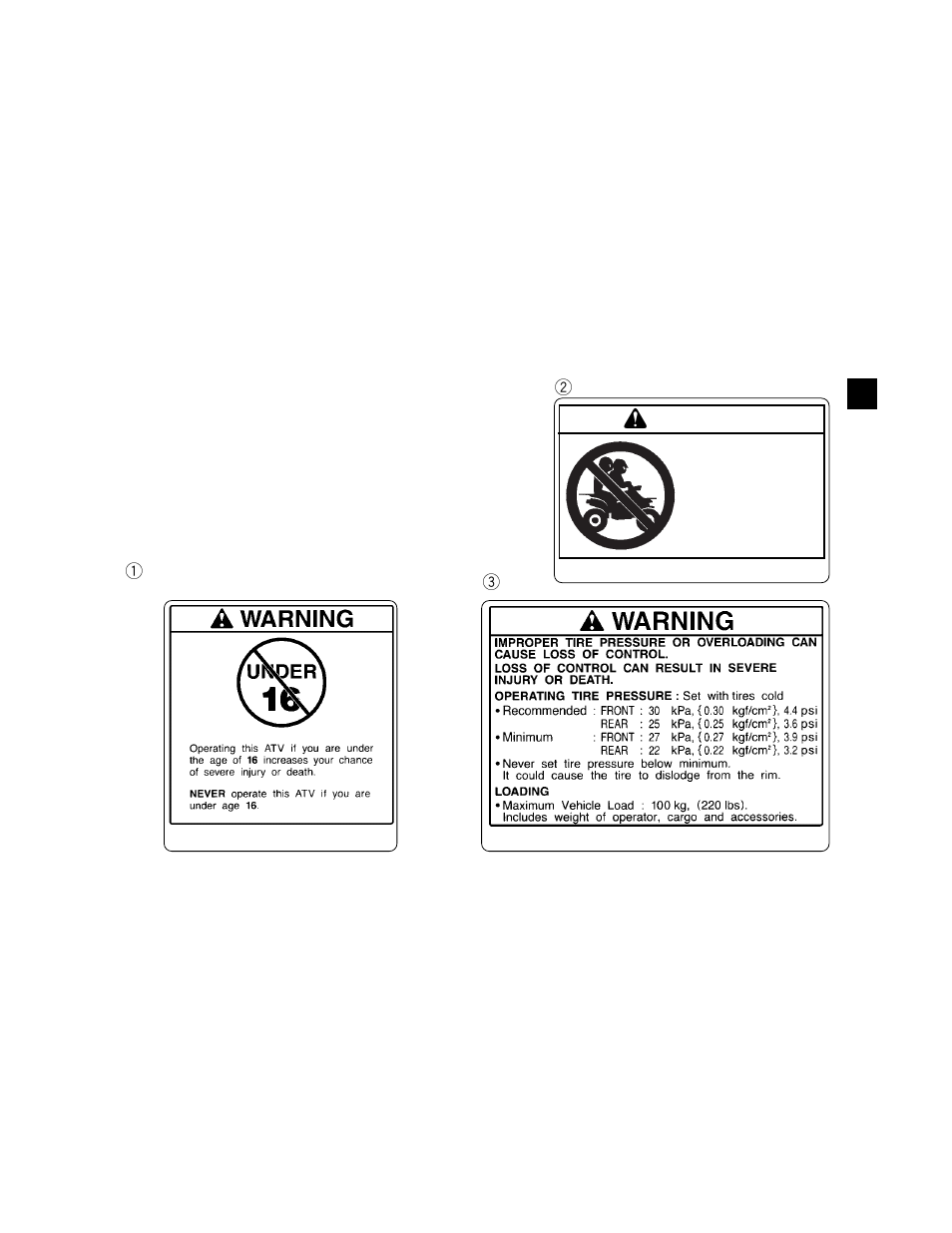 Warning | Yamaha BLASTER YFS200N User Manual | Page 10 / 153