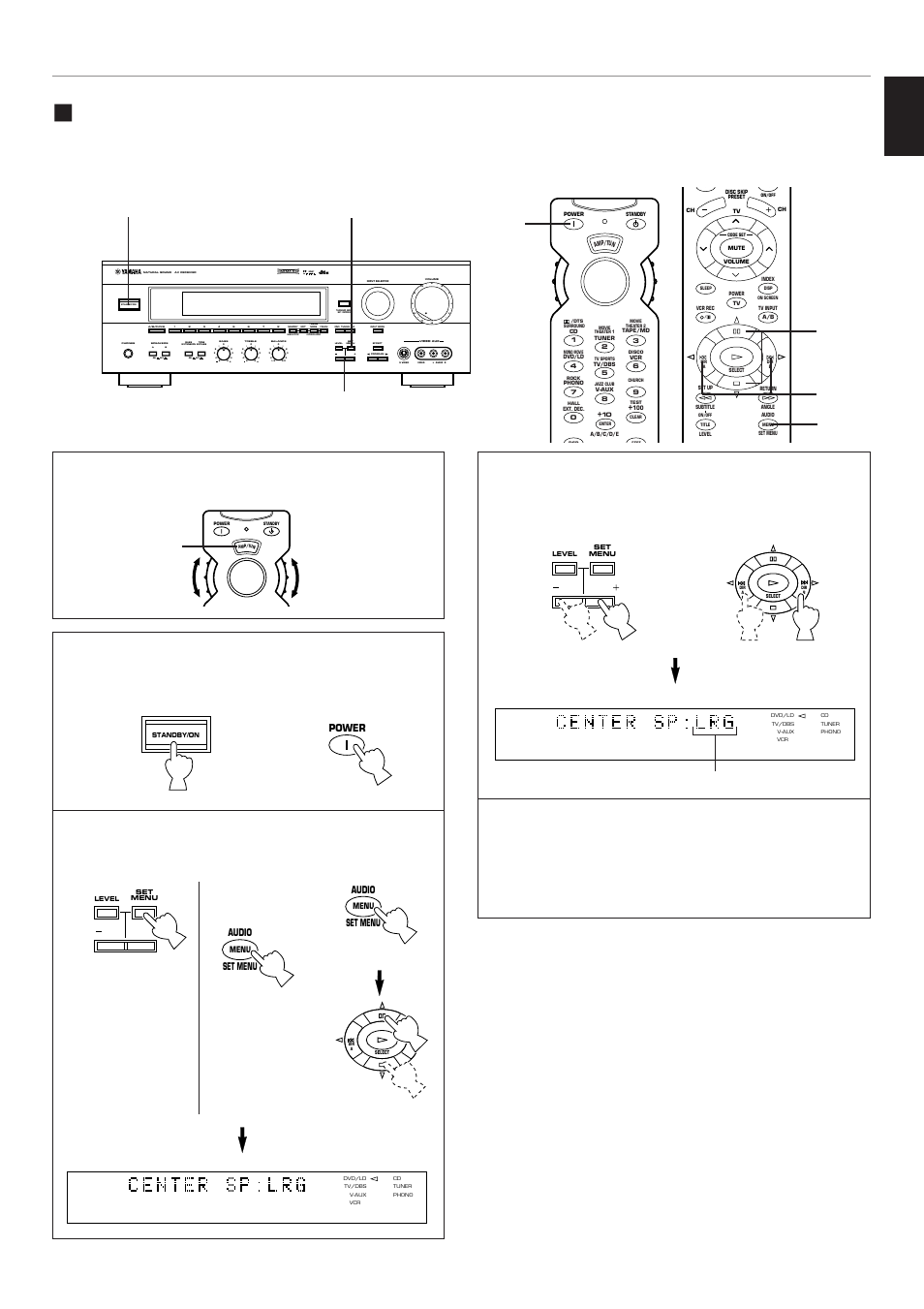 Changing selections, English, Aon off on off b | Remote control, Remote control or or, Changes, Front panel, Press once or more, Preparation | Yamaha RX-V795 User Manual | Page 33 / 92