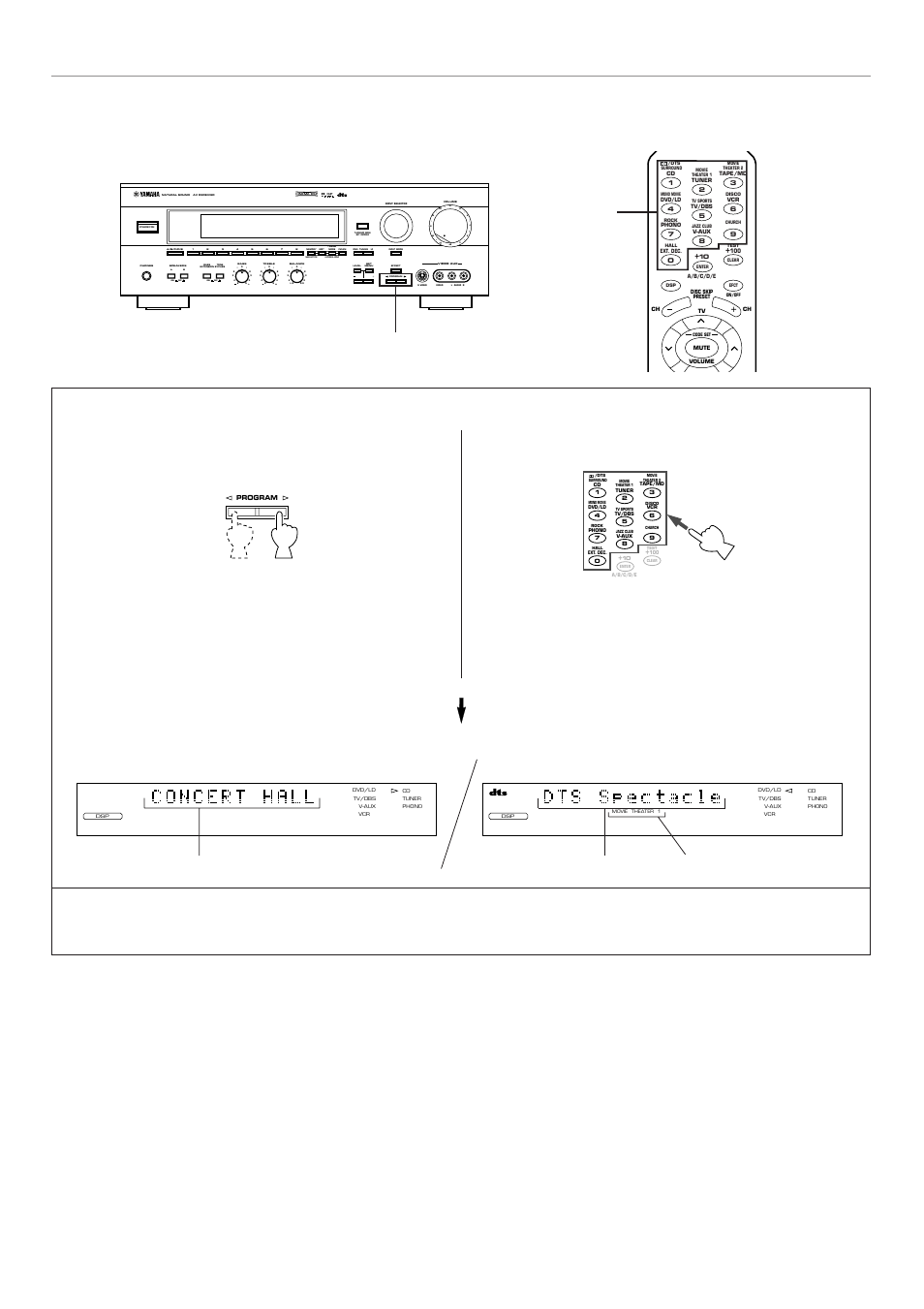 Aon off on off b, Press “0” to select the program no. 10, Program name | Basic operation | Yamaha RX-V795 User Manual | Page 48 / 92