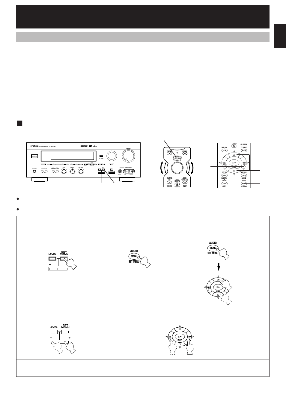 Advanced features, Set menu” mode, Changes and adjustments | English, Aon off on off b, Press once or more, Press once or more. press once, Select “amp/tun” or “dsp | Yamaha RX-V795 User Manual | Page 55 / 92