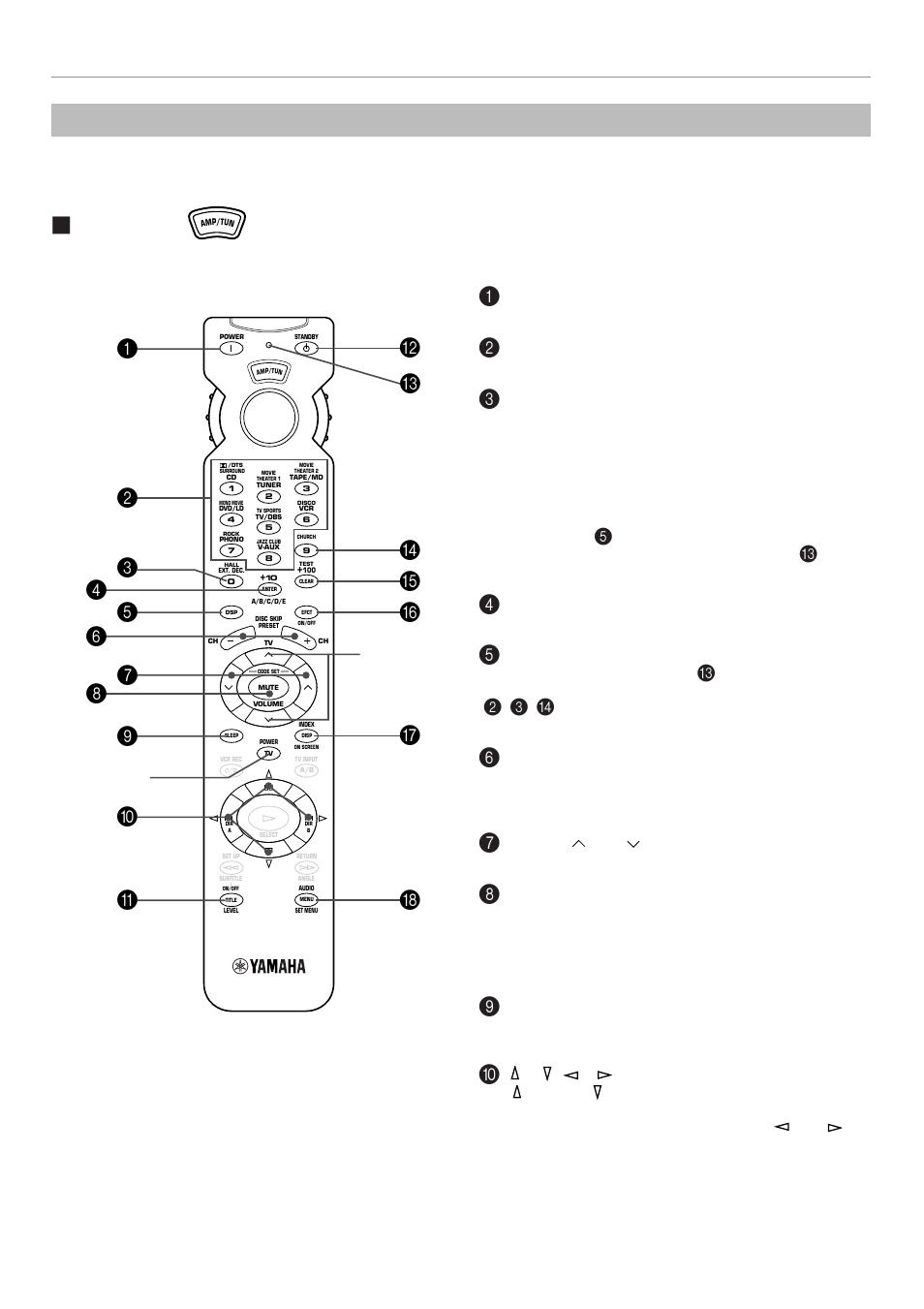 Key name and function, 62 Ⅵ amp/tun | Yamaha RX-V795 User Manual | Page 66 / 92