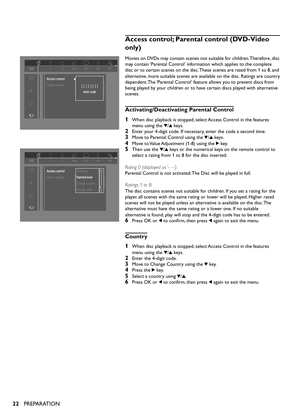 Access control; parental control (dvd-video only) | Yamaha DV-S5350 User Manual | Page 22 / 36