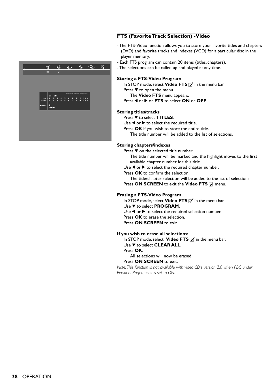28 fts (favorite track selection) -video, Operation | Yamaha DV-S5350 User Manual | Page 28 / 36