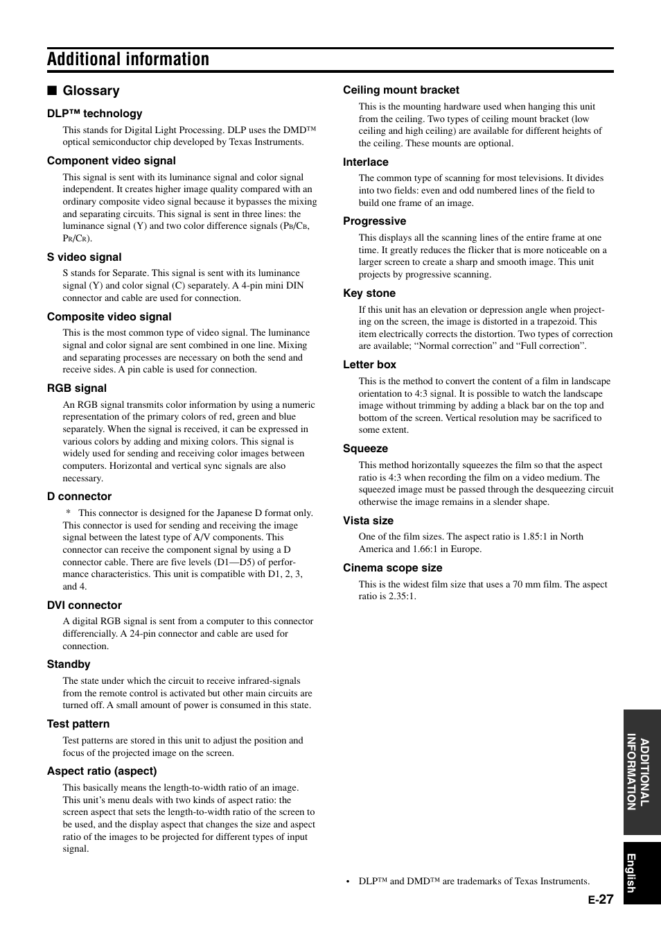 Additional information, Glossary | Yamaha DPX-1 User Manual | Page 30 / 39