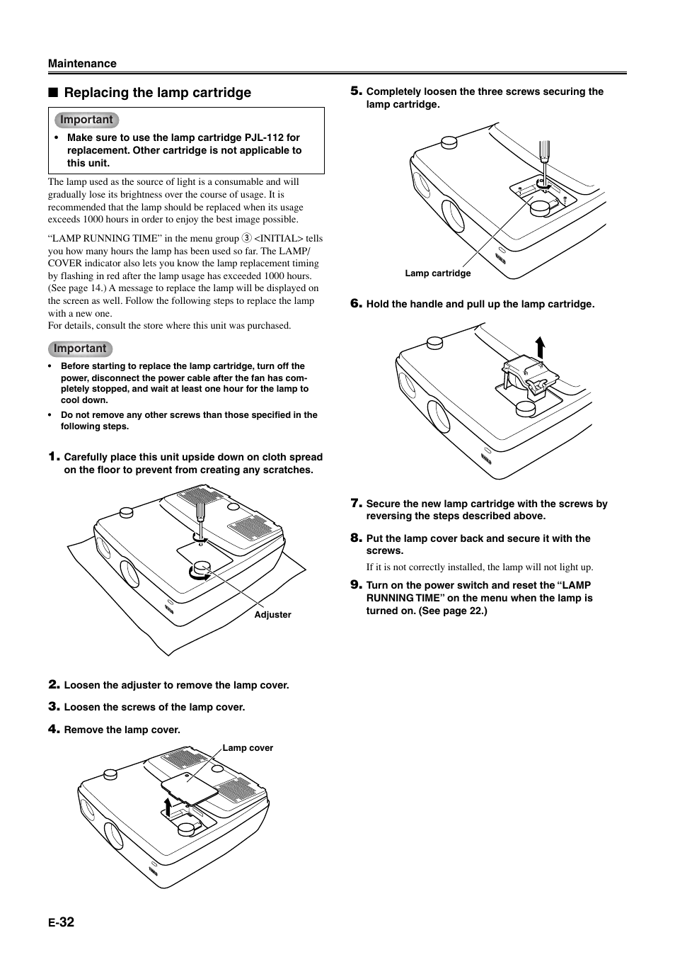 32 ■ replacing the lamp cartridge | Yamaha DPX-1 User Manual | Page 35 / 39