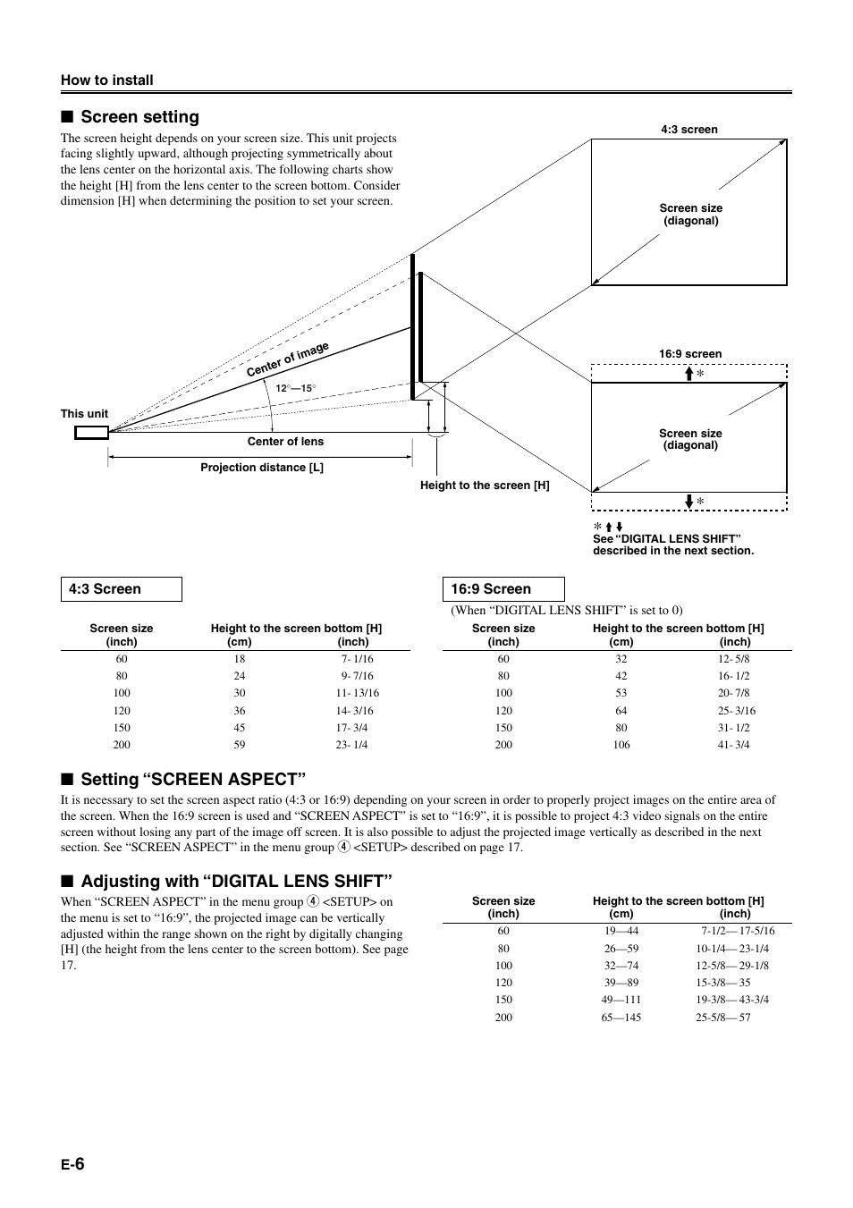 Screen setting, Adjusting with “digital lens shift, Setting “screen aspect | Yamaha DPX-1 User Manual | Page 9 / 39