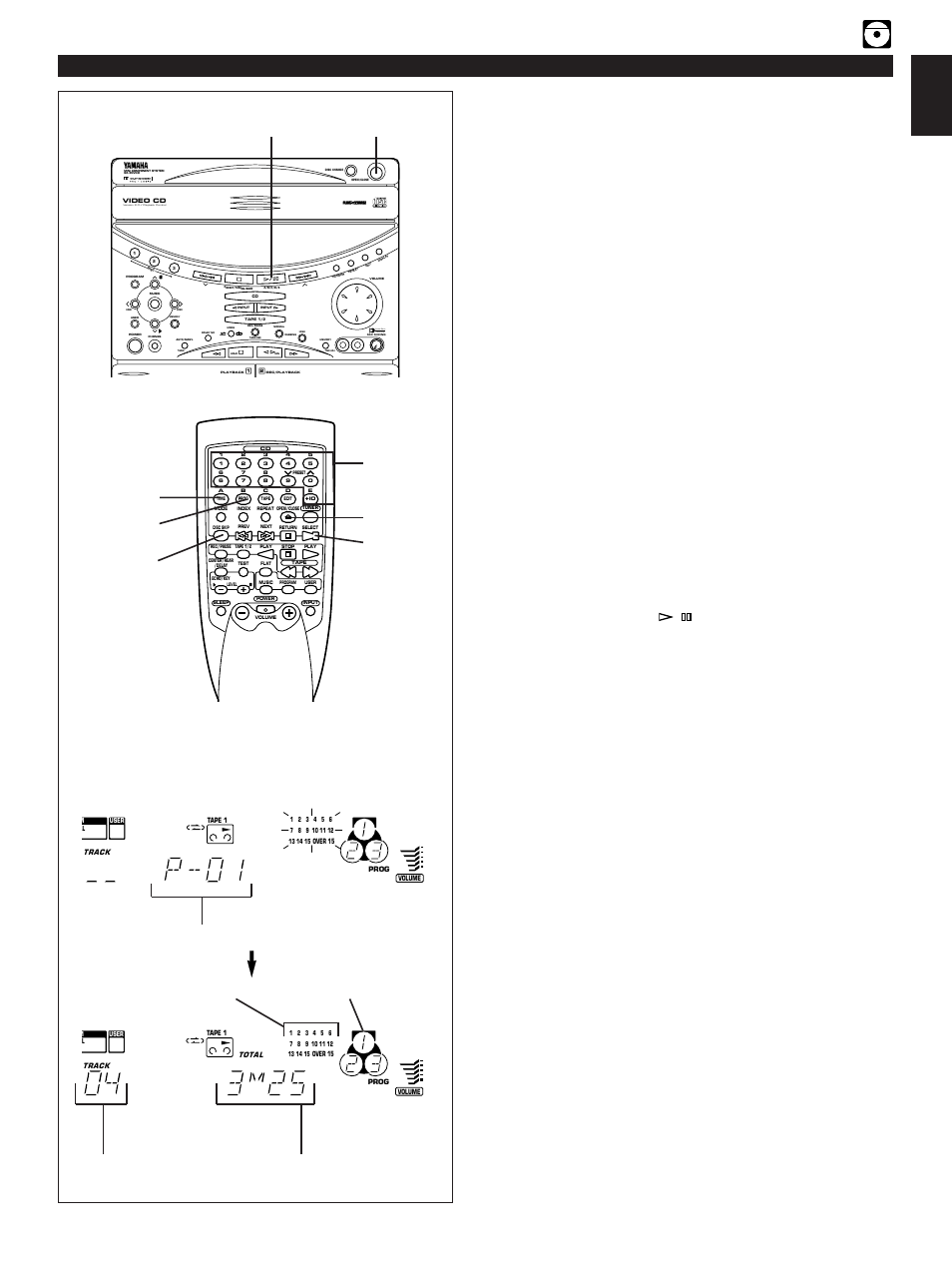Program play, E-21 english, Video-cd player operation | Time, Load discs and close the disc table, Active servo technology | Yamaha GX-90VCD User Manual | Page 31 / 71