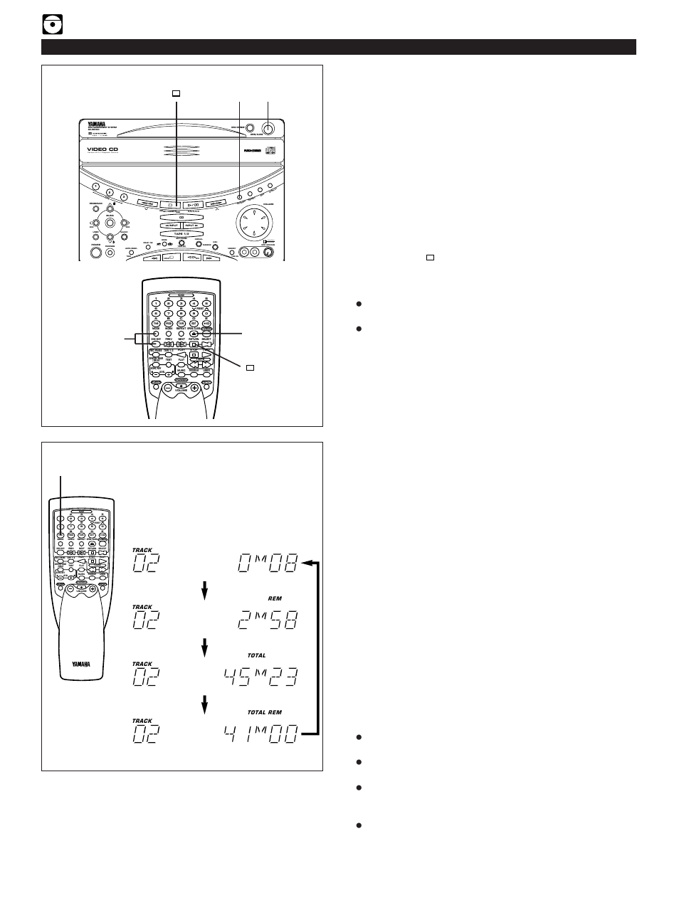 Random play, Switching the time display, E-24 | Video-cd player operation, Time, Load discs and close the disc table, Active servo technology | Yamaha GX-90VCD User Manual | Page 34 / 71
