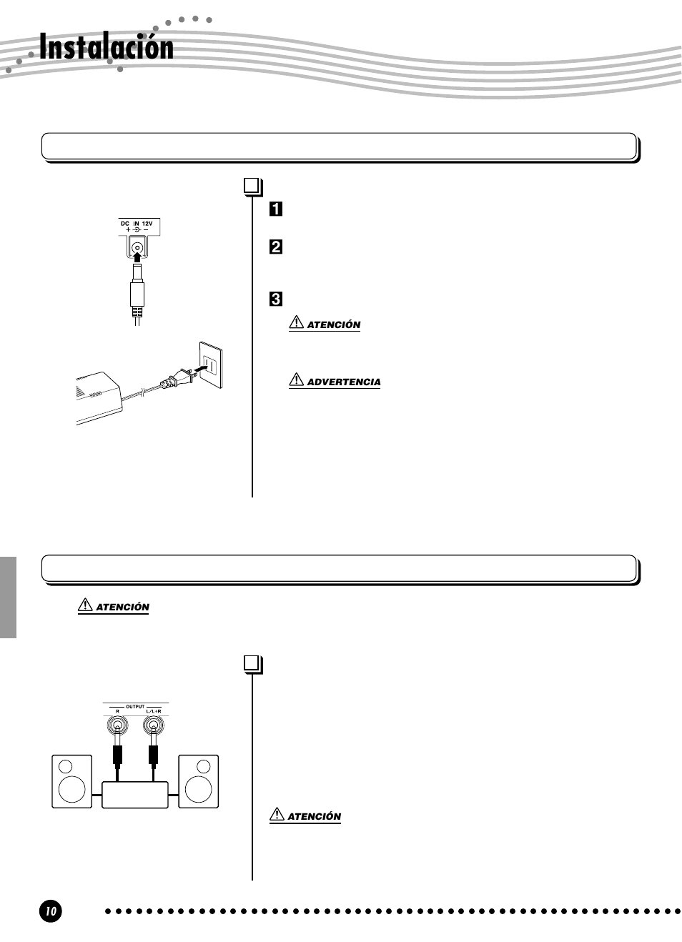 Instalación, Conexiones eléctricas, Tomas de accesorios | Yamaha YPP-100 User Manual | Page 10 / 54