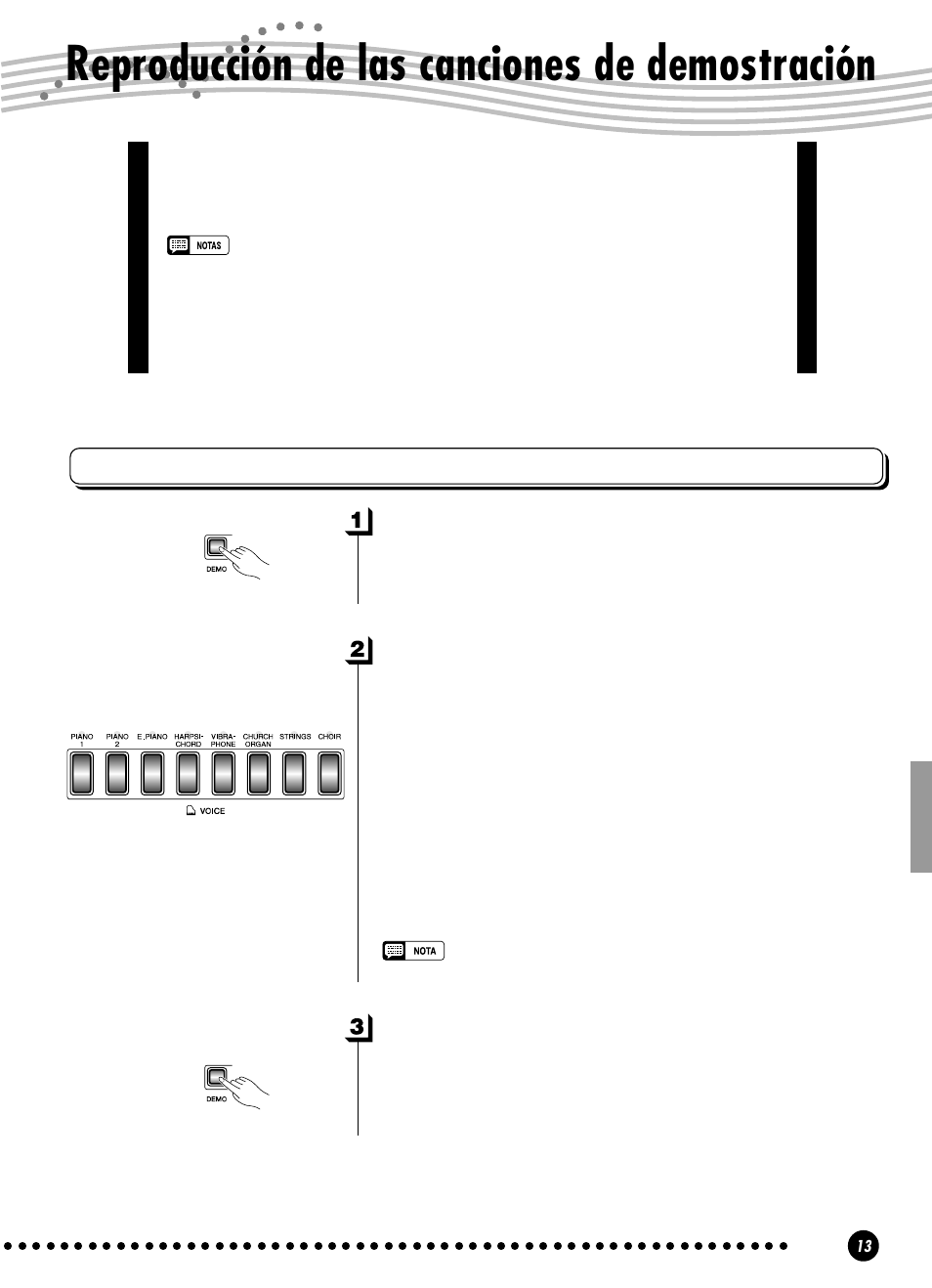 Reproducción de las canciones de demostración, Demostración de voces | Yamaha YPP-100 User Manual | Page 13 / 54