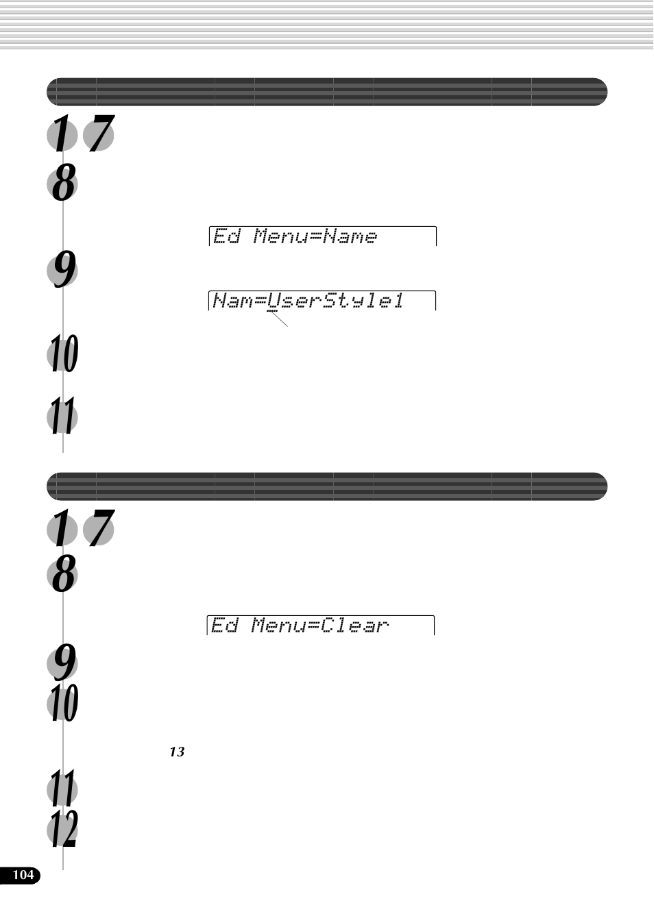 録音したスタイルに名前をつける, 録音したスタイルを消去する | Yamaha Portatone PSR-540 User Manual | Page 104 / 160