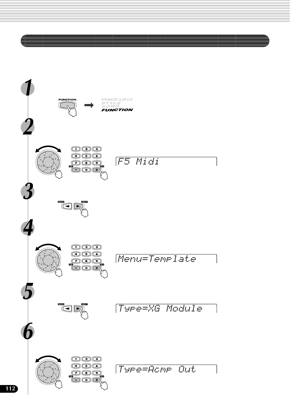 代表的なmidi設定をワンタッチで設定する | Yamaha Portatone PSR-540 User Manual | Page 112 / 160