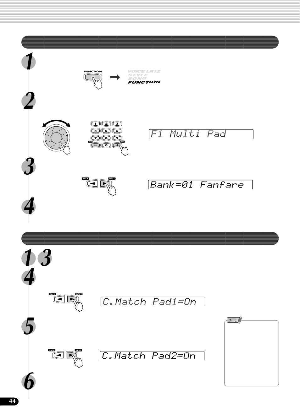 バンクを選ぶ, コードマッチを設定する | Yamaha Portatone PSR-540 User Manual | Page 44 / 160