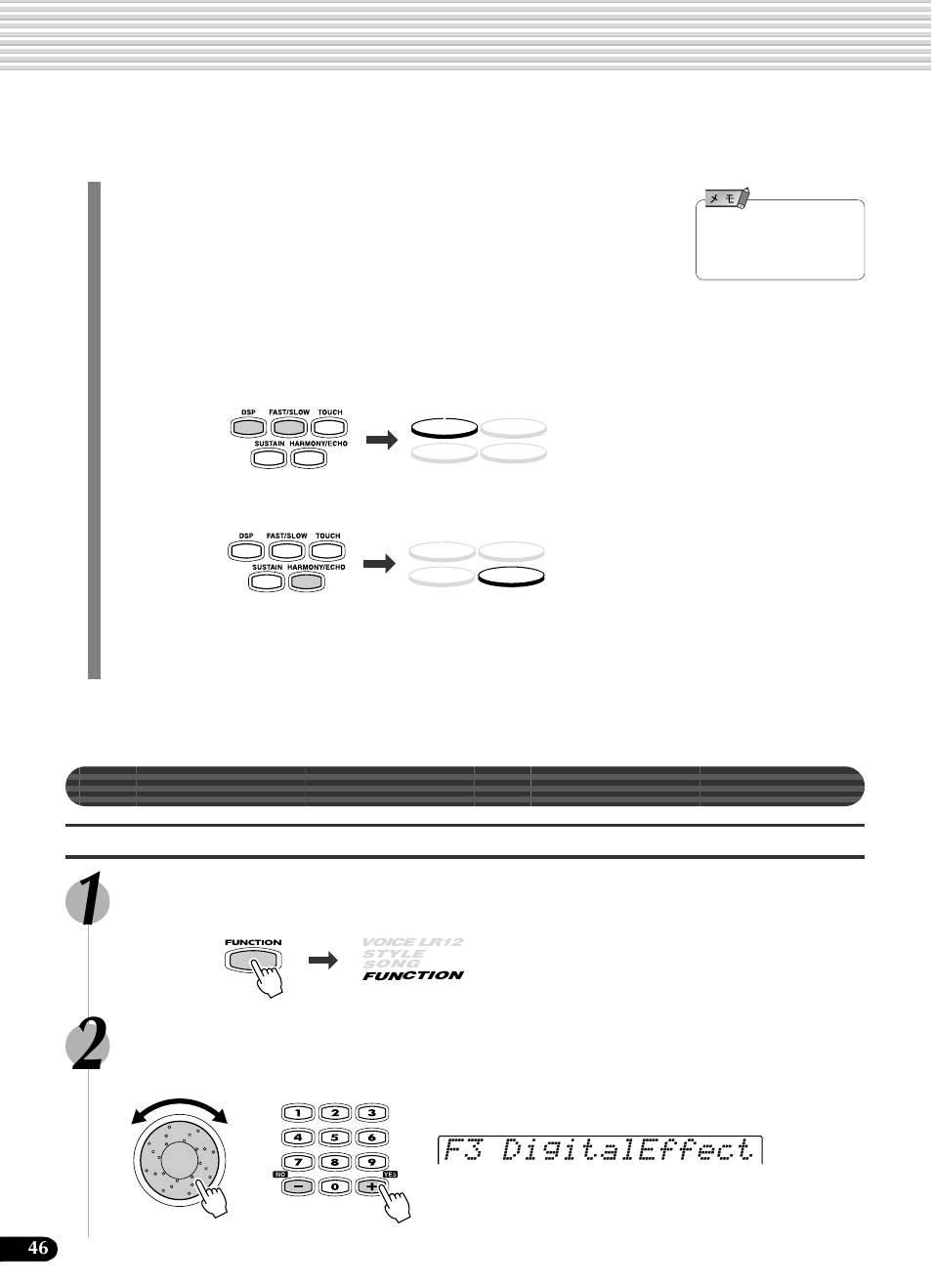 エフェクトを使ってみましょう, リバーブ, F3 digitaleffect | Yamaha Portatone PSR-540 User Manual | Page 46 / 160